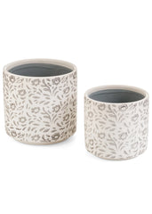 Cache-pot en céramique à motif floral blanc et taupe