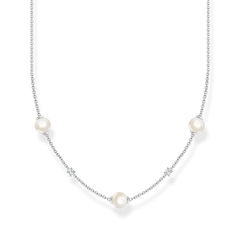 Chaîne perles avec pierres blanches argent