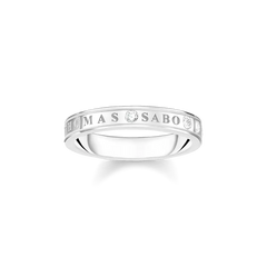 Bague gravée avec pierres blanches argent