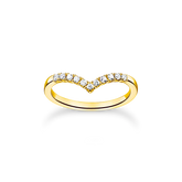 Bague forme en V avec pierres blanches or