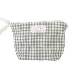 Petite trousse en lin à carreaux vert