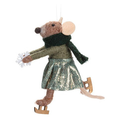 Ornement de souris patineuse avec écharpe