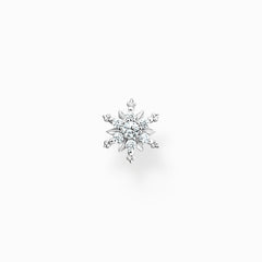 Clou d'oreille unique flocon de neige avec pierres blanches argent