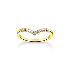 Bague forme en V avec pierres blanches or