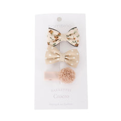 Trio de barrettes en tissus sur carton